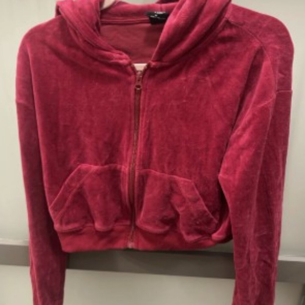 PacSun Velour Pullover Hoodie Red Women's Size M Long Sleeve zip